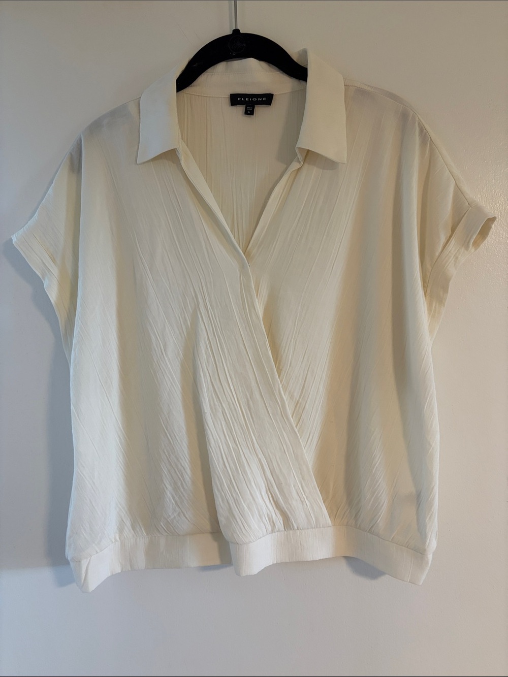 Pleione Cream Short Sleeve Surplice Collar Blouse